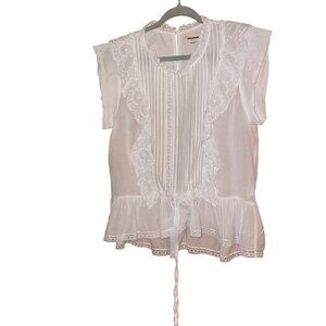 Zadig Voltaire Womens Top Size Medium White Drawstring Waist Ruffle Trim